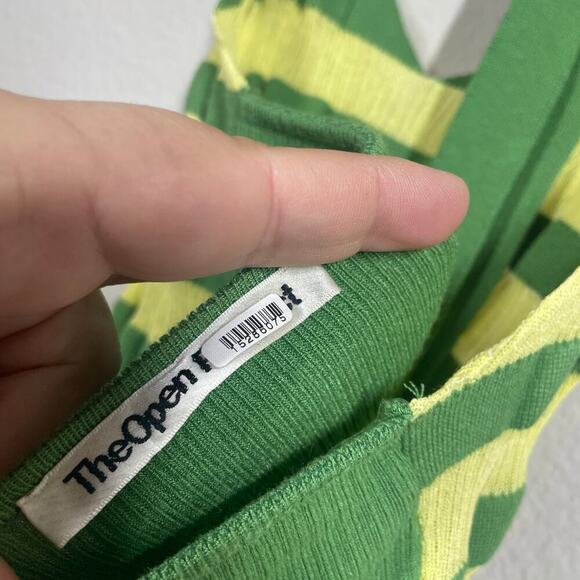 TheOpen Product 1/Small Stripe Halter Neck Tank Top Green Yellow Sleeveless - Picture 9 of 10